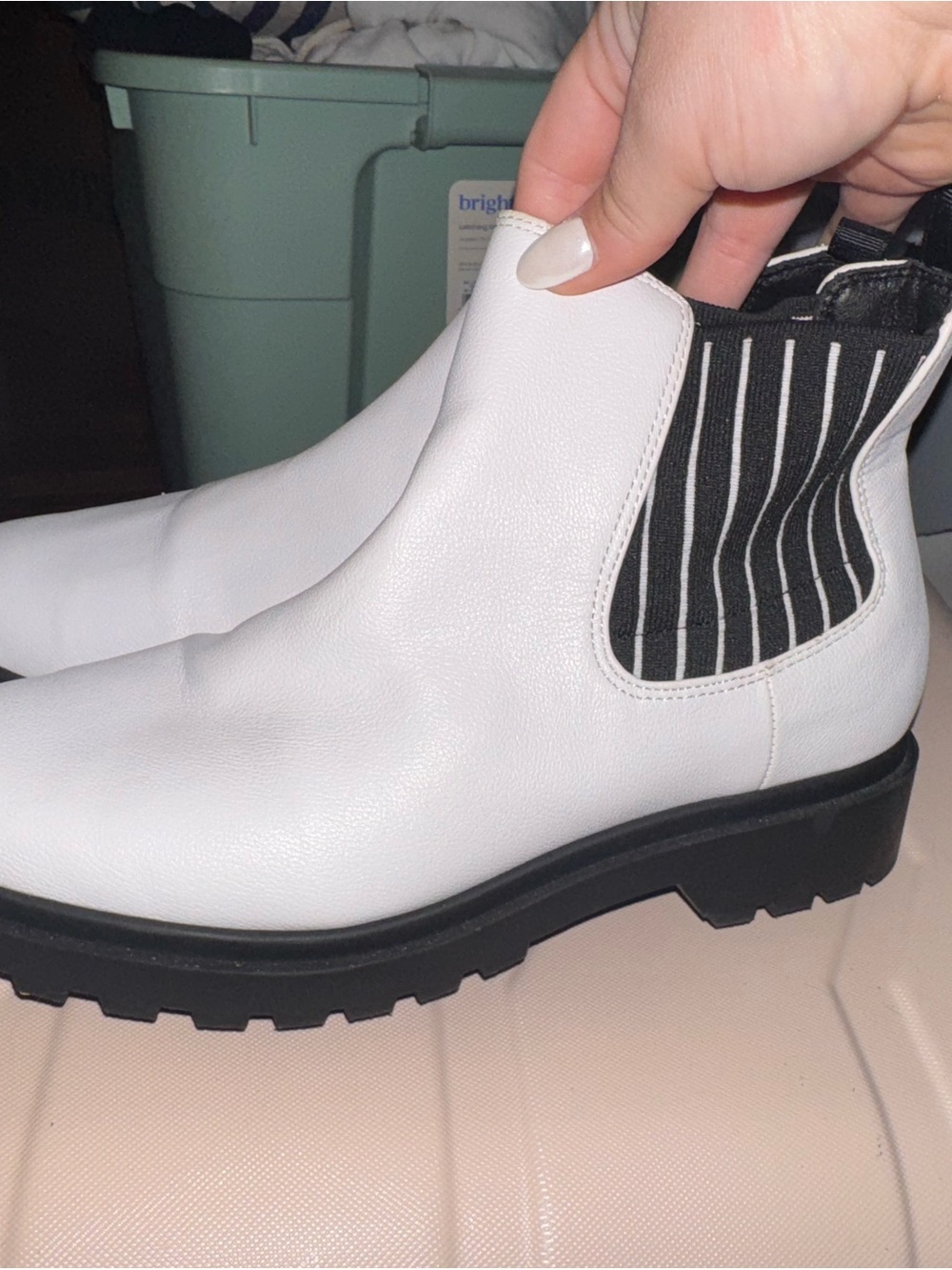 Mix No. 6 White Chelsea Boots with Black Pinstripe Elastic